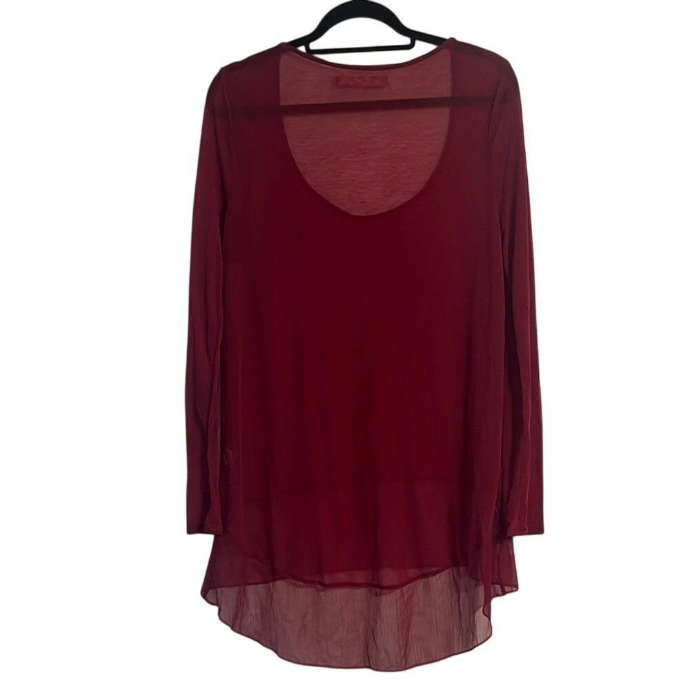 Free People Long Sleeve Shirt Lightweight Sheer Tunic Red Boho Casual Top Medium - Picture 2 of 7
